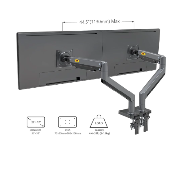 Base monitor, doble brazo, adaptable a portatil, north bayou G 35 a escritorio prensa tornillos