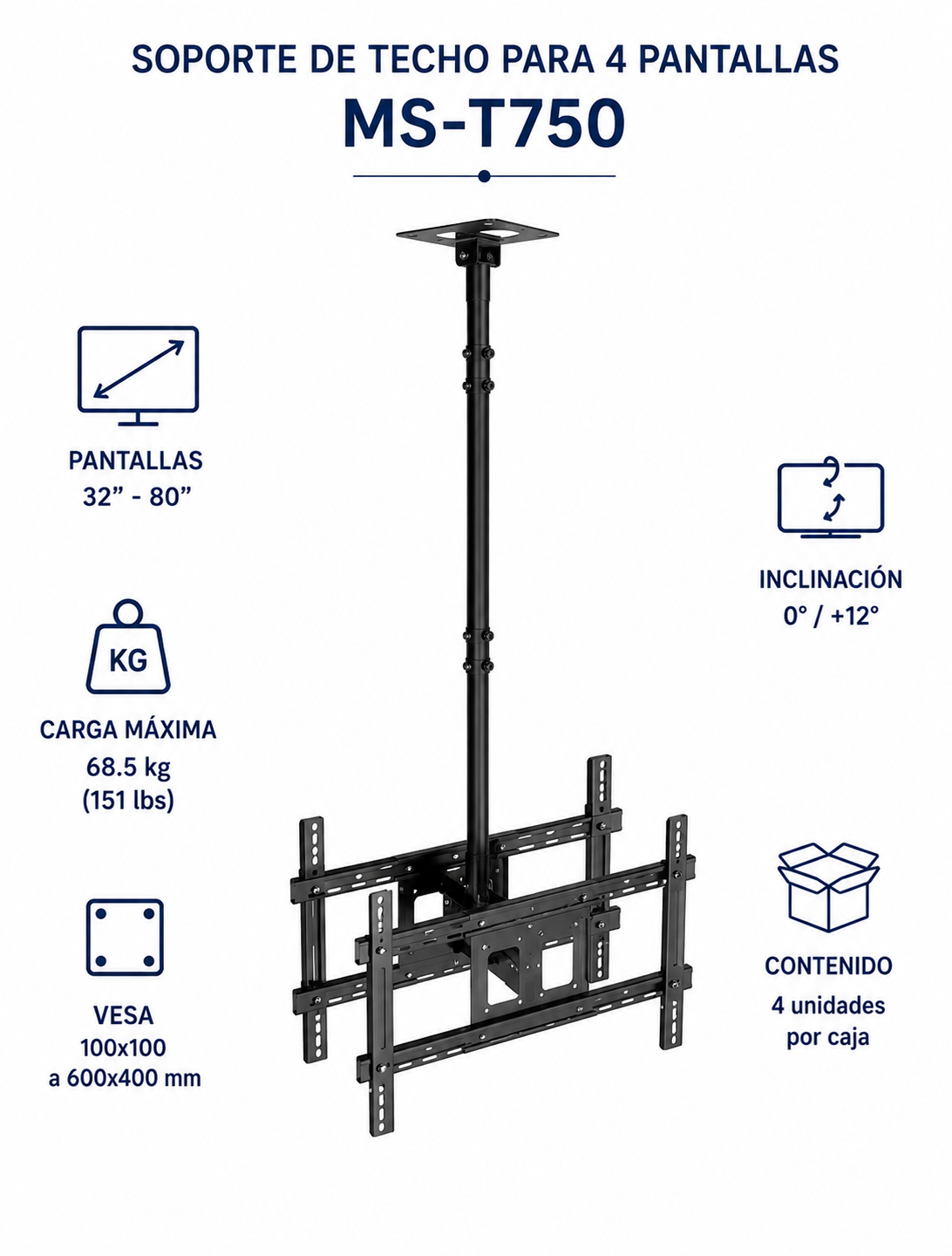 soporte a techo, para TV, doble pantalla, dos pantallas soportes TV